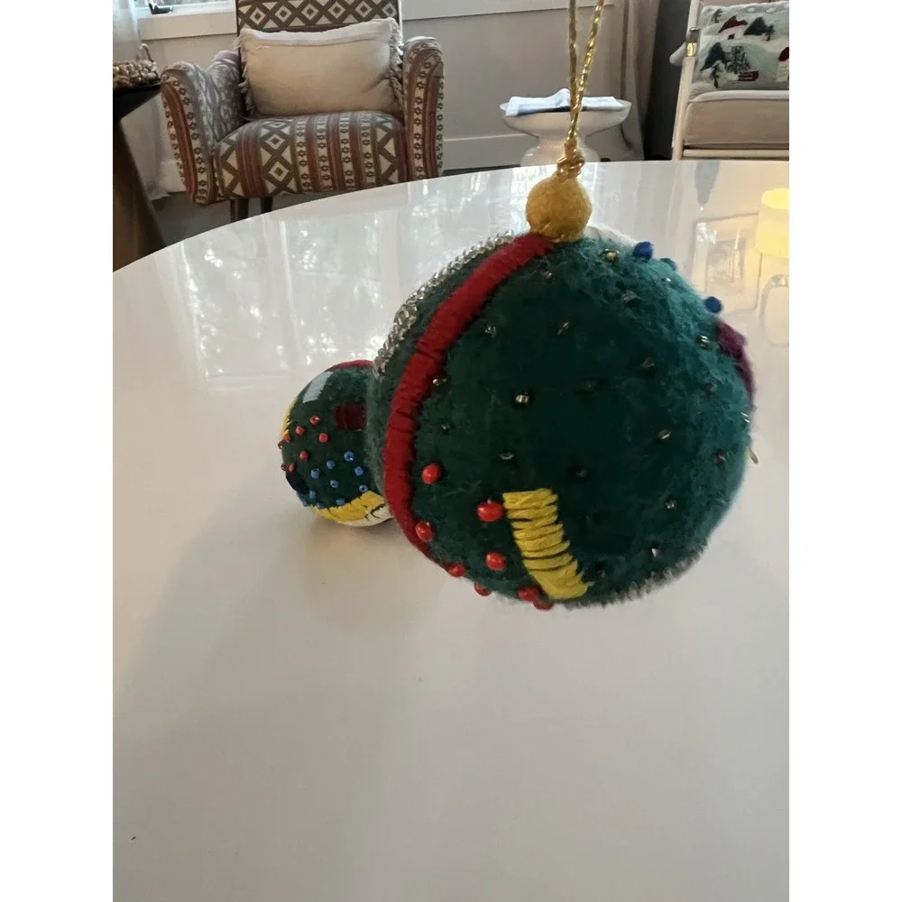 West Elm Teal Embroidered Beaded Felt ball ornament Christmas LOT OF 3